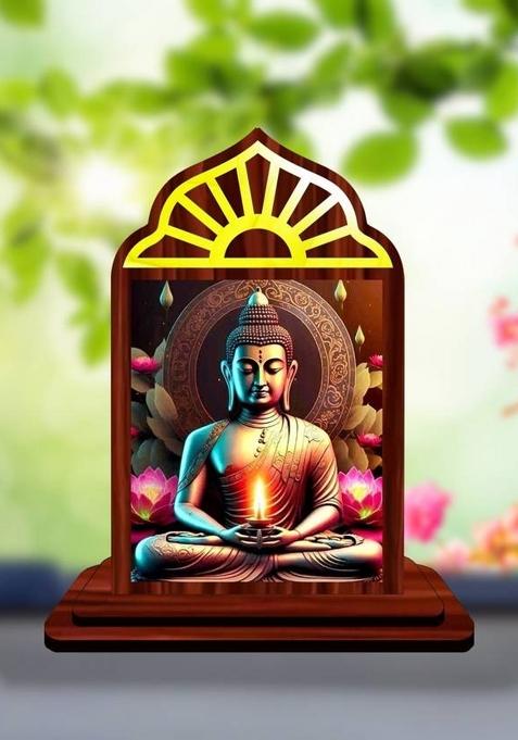 Giftsrange Gautam Buddha Mahavira Siddhartha Car Dashboard Idol Decorative Showpiece - 10 Cm(Wood Multicolor)