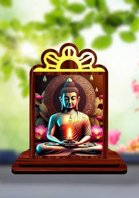 Giftsrange Gautam Buddha Mahavira Siddhartha Car Dashboard Idol Decorative Showpiece - 9.5 Cm(Wood Multicolor)