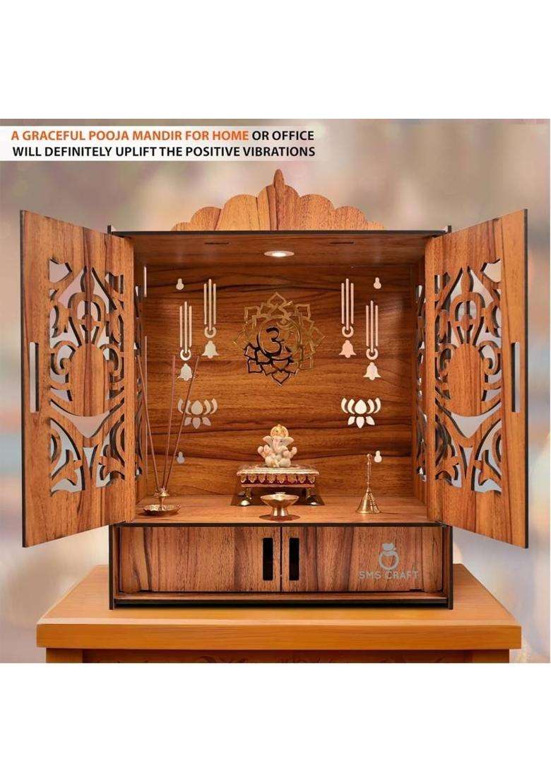PPJ CRAFT Wooden Temple Mandir for Home with Door Cabinets with LED Light Engineered Wood Home Temple(Height 53.5 DIY(Do-It-Yourself)) - Indya