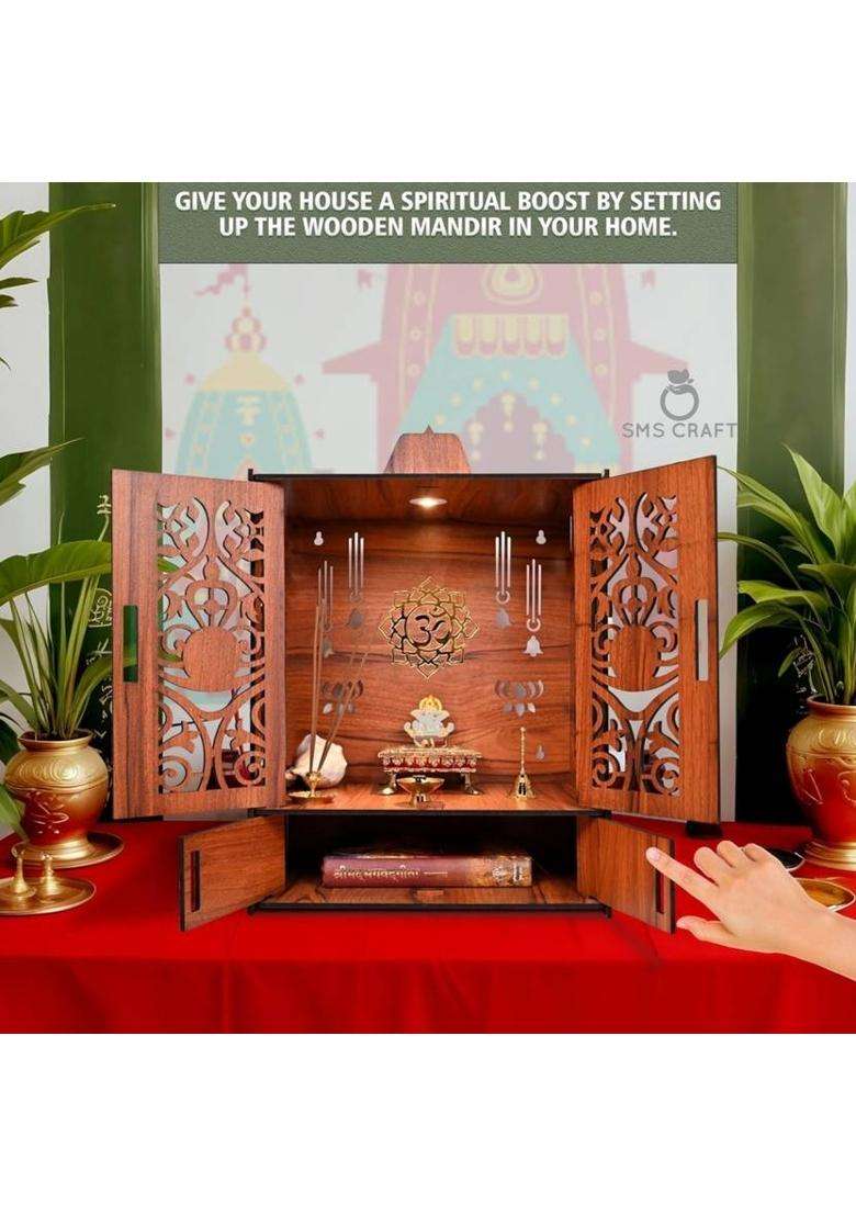 PPJ CRAFT Wooden Temple Mandir for Home with Door Cabinets with LED Light Engineered Wood Home Temple(Height 53.5 DIY(Do-It-Yourself)) - Indya