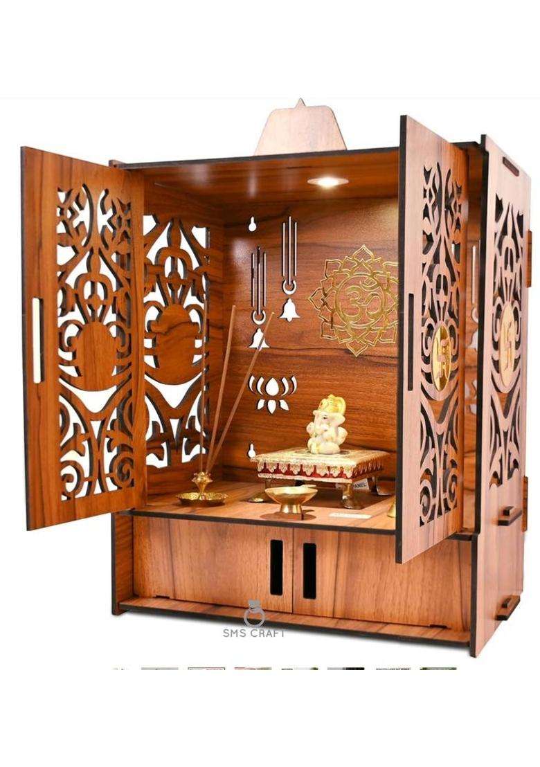 PPJ CRAFT Wooden Temple Mandir for Home with Door Cabinets with LED Light Engineered Wood Home Temple(Height 53.5 DIY(Do-It-Yourself)) - Indya