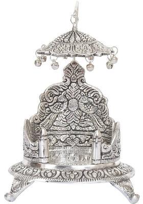 HOUZZPLUS Handicraft Krishna Ladoo / Laddu Bal Gopal White Metal Singhasan Ladoo Gopal Singhasan Religious Puja Gifts and Decor Showpiece - Aluminium Home Temple (Height 18 cm) Metal Home Temple(Height 18 DIY(Do-It-Yourself))