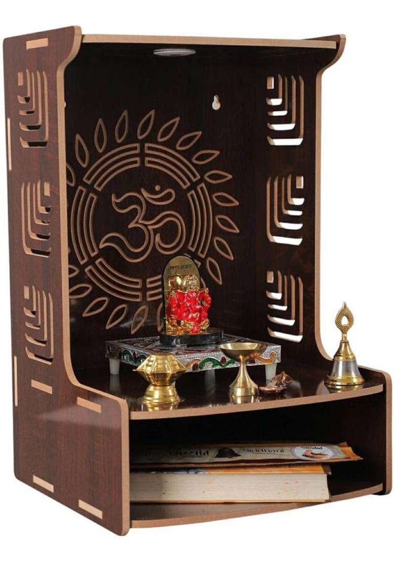 VINTAGECREATION Wooden Temple for Home with Om Design LED Lights Storage ShelfLattice Pattern Engineered Wood Home Temple(Height 39 DIY(Do-It-Yourself)) - Indya