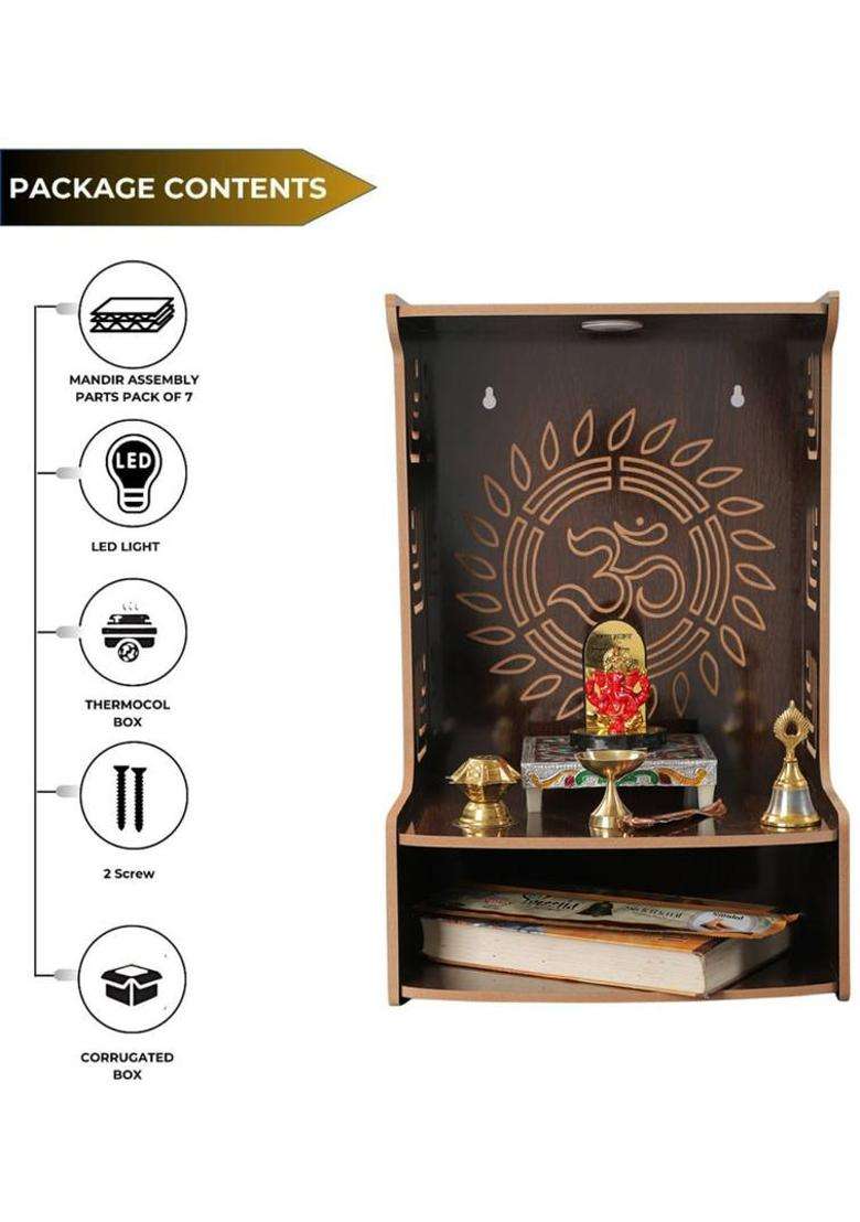 VINTAGECREATION Wooden Temple for Home with Om Design LED Lights Storage ShelfLattice Pattern Engineered Wood Home Temple(Height 39 DIY(Do-It-Yourself)) - Indya