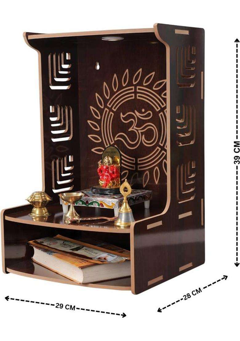 VINTAGECREATION Wooden Temple for Home with Om Design LED Lights Storage ShelfLattice Pattern Engineered Wood Home Temple(Height 39 DIY(Do-It-Yourself)) - Indya