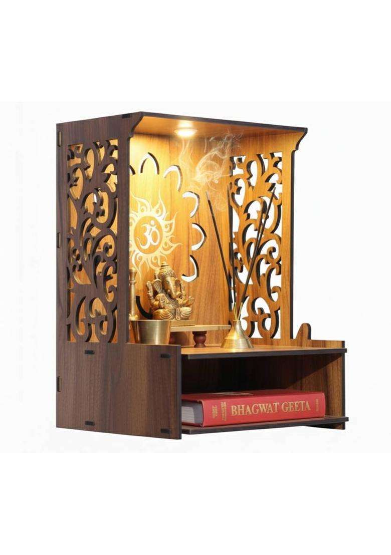 Gojeeva Engineered Wooden LED Temple Handcrafted Design Pooja Mandir for Home & Office Engineered Wood Home Temple(Height 37.5 DIY(Do-It-Yourself)) - Indya