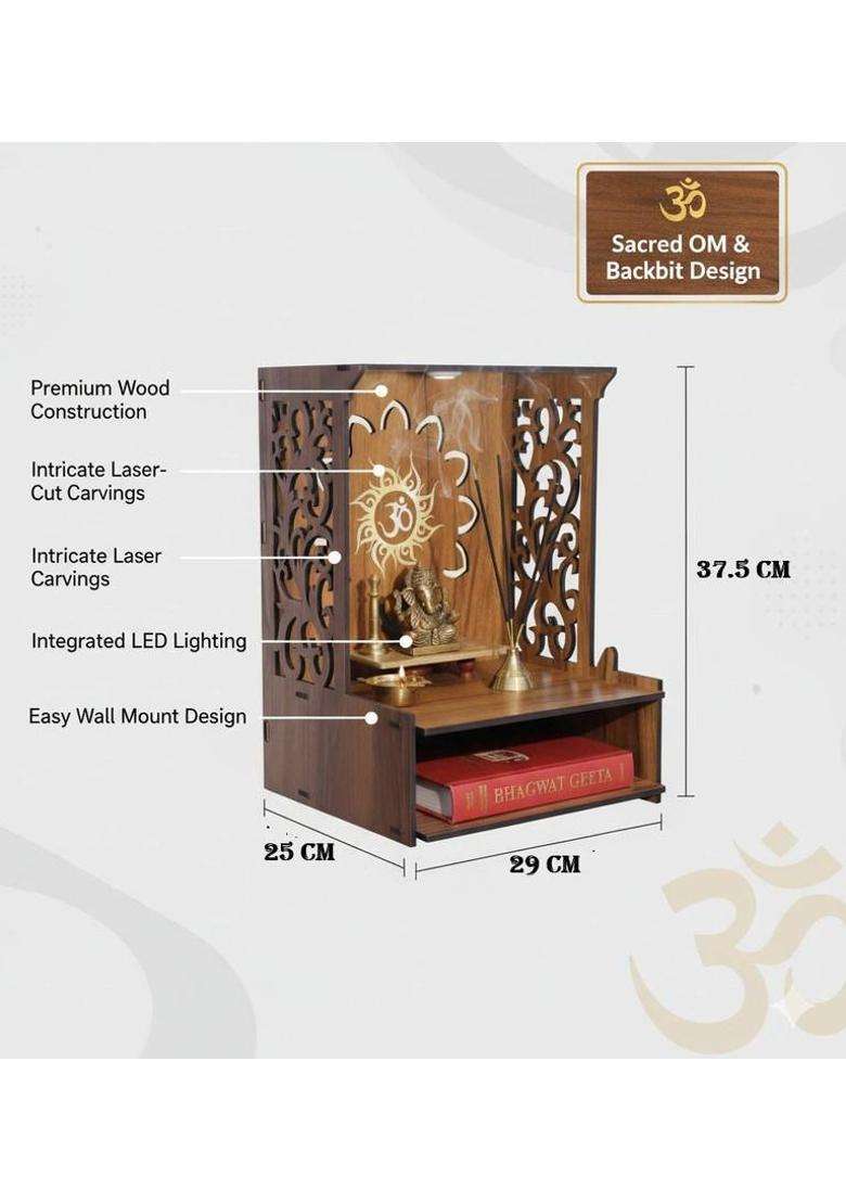 Gojeeva Engineered Wooden LED Temple Handcrafted Design Pooja Mandir for Home & Office Engineered Wood Home Temple(Height 37.5 DIY(Do-It-Yourself)) - Indya