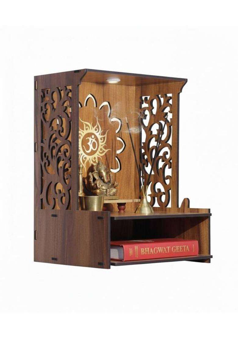 Gojeeva Engineered Wooden LED Temple Handcrafted Design Pooja Mandir for Home & Office Engineered Wood Home Temple(Height 37.5 DIY(Do-It-Yourself)) - Indya