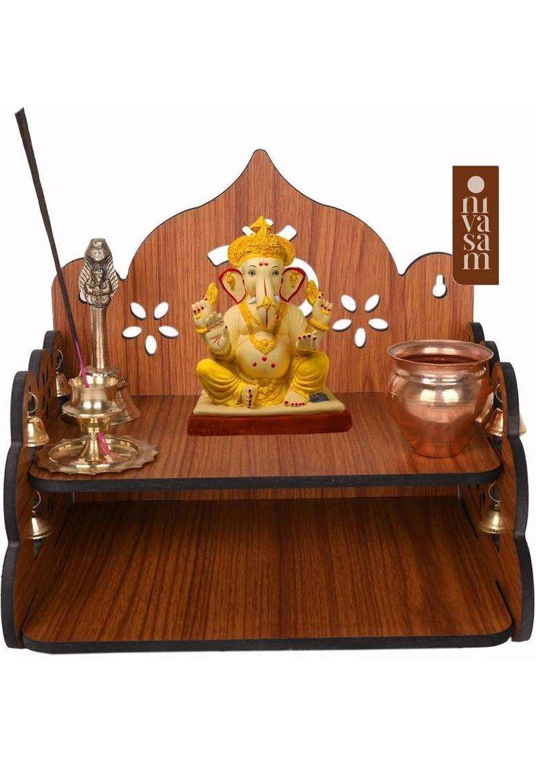 Nivasam Hand Crafted OM Pattern Pooja Mandir With Storage Cabinet Engineered Wood Home Temple(Height 20.32 DIY(Do-It-Yourself)) - Indya