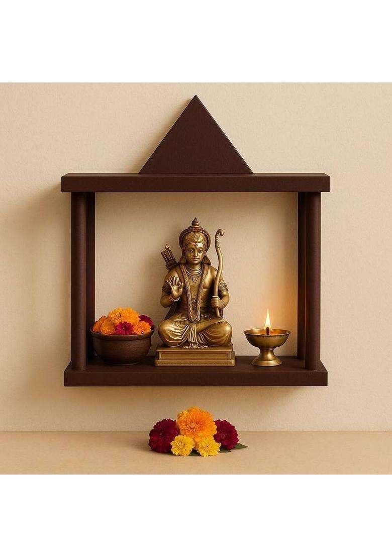 Furniza Traditional MDF Wooden Temple with Shikhara Top Compact Open Pooja Mandir Engineered Wood Home Temple(Height 34.5 Pre-assembled) - Indya