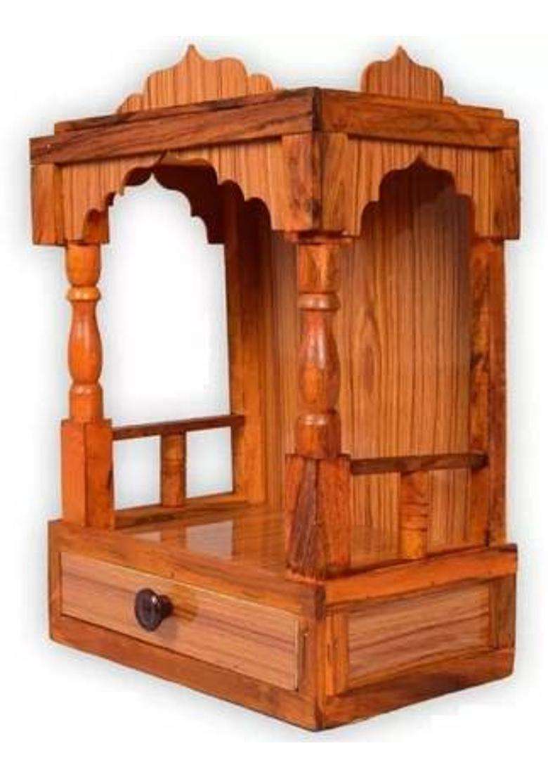 Om Bhole Simply wood temple Size (H.45cm L.32cm W.22cm) Solid Wood Home Temple(Height 13 Pre-assembled) - Indya
