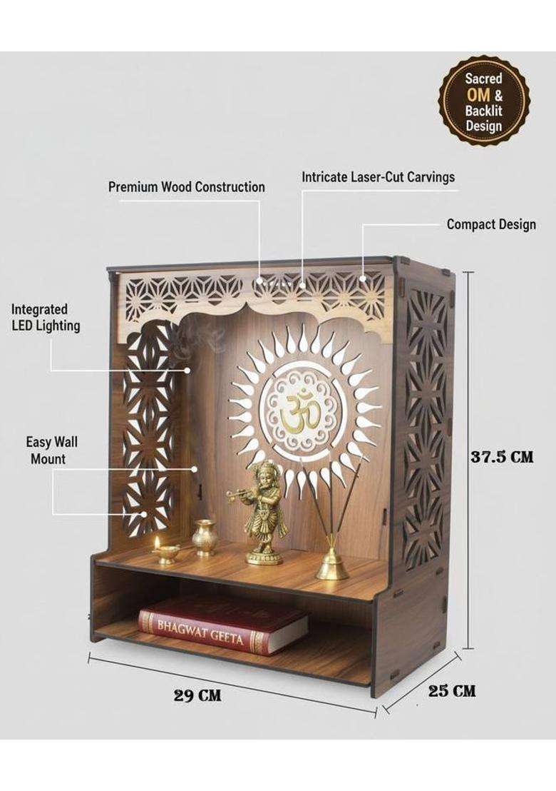 Gojeeva Engineered Wooden LED Temple Handcrafted Design Pooja Mandir for Home & Office Engineered Wood Home Temple(Height 37.5 DIY(Do-It-Yourself)) - Indya