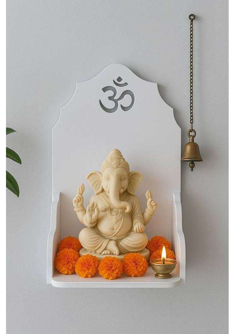 Furniza MDF Wooden Foldable Temple with Om Carving Compact Wall Mount Pooja Mandir Engineered Wood Home Temple(Height 30 Pre-assembled) - Indya