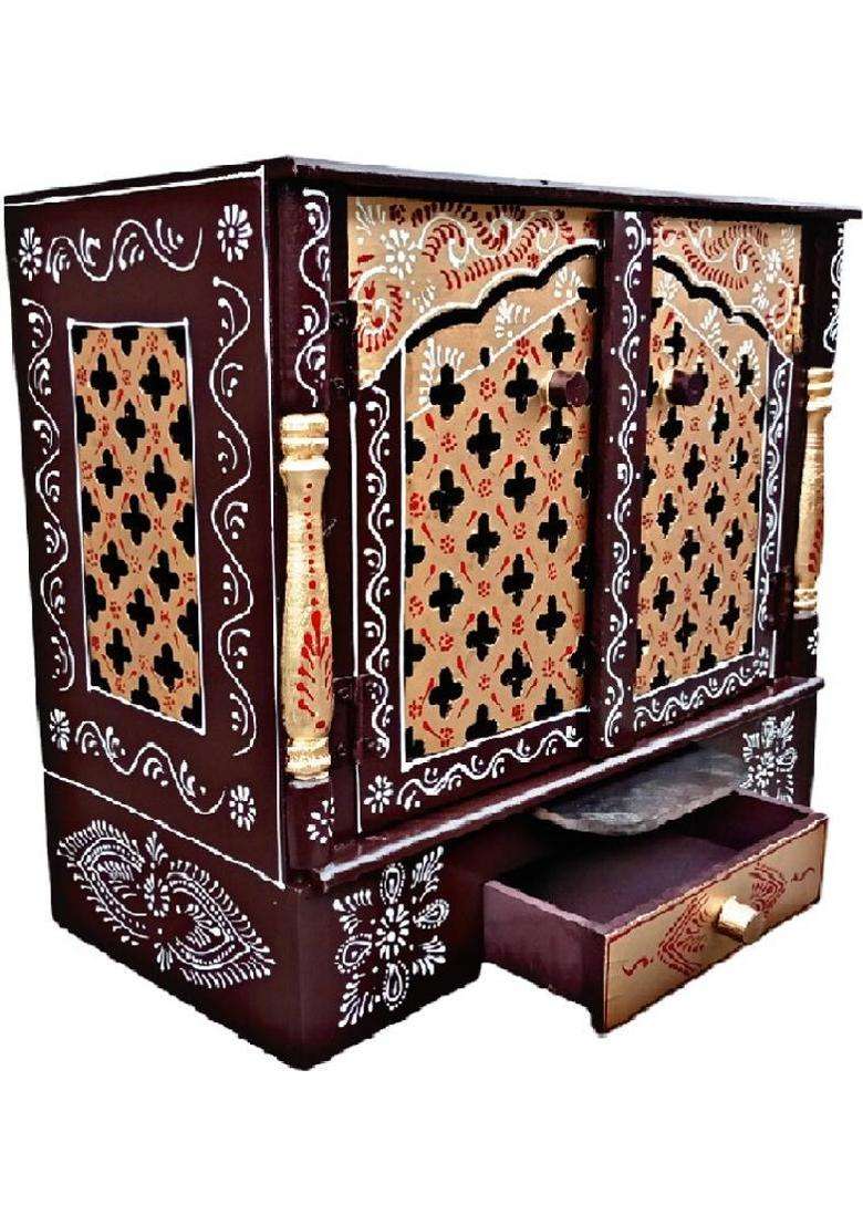 Bhagwati Wooden Temple For Home/Wooden Mandir For Home Engineered Wood Home Temple(Height 46 Pre-assembled) - Indya