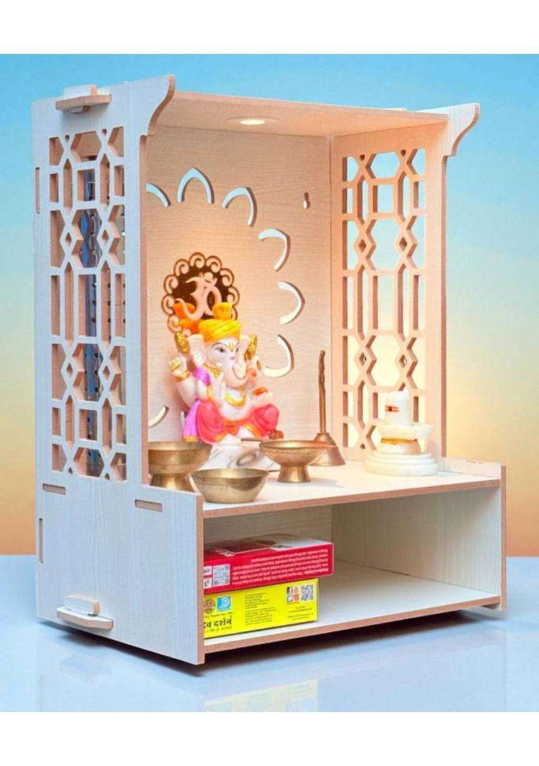 HOODWIN Pooja Mandir Home Office with LED Light H- 18 L- 16 W -8.75 In Home Temple Engineered Wood Home Temple(Height 39.5 DIY(Do-It-Yourself)) - Indya