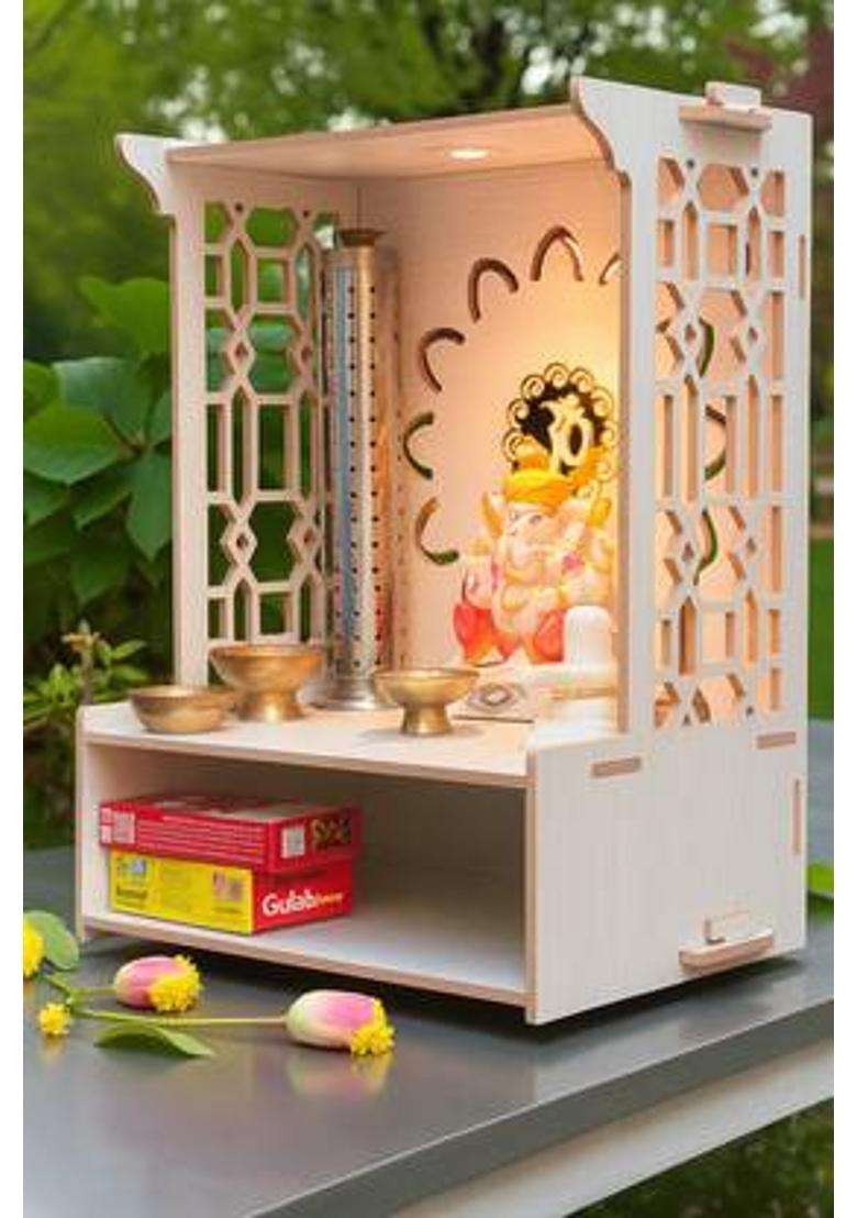 HOODWIN Pooja Mandir Home Office with LED Light H- 18 L- 16 W -8.75 In Home Temple Engineered Wood Home Temple(Height 39.5 DIY(Do-It-Yourself)) - Indya