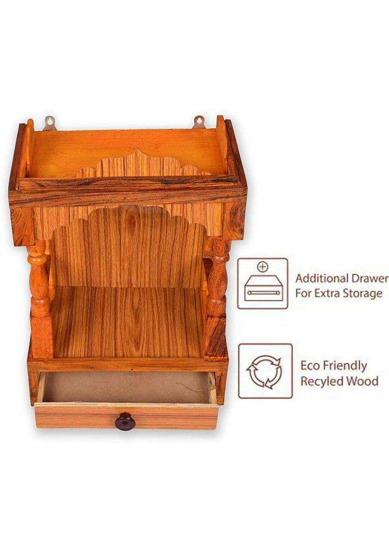 Wtg Latest beautiful wooden Plywood Mandir for Pooja Home Decoration Wall Hanging Solid Wood Home Temple(Height 45 Pre-assembled) - Indya