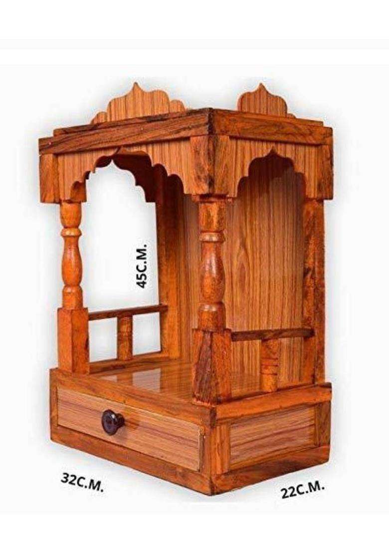 Wtg Latest beautiful wooden Plywood Mandir for Pooja Home Decoration Wall Hanging Solid Wood Home Temple(Height 45 Pre-assembled) - Indya