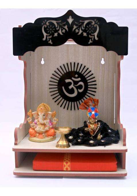 STASTORE Engineered Wood Home Temple ART Wooden Wall Hanging Temple for Home and Shop Office and home showpiece templeWooden Rack Double Layer Hindola Handmade Goddesses Jhula for God Idols for Home Mandir & Office Decoration. Engineered Wood Home Temple(