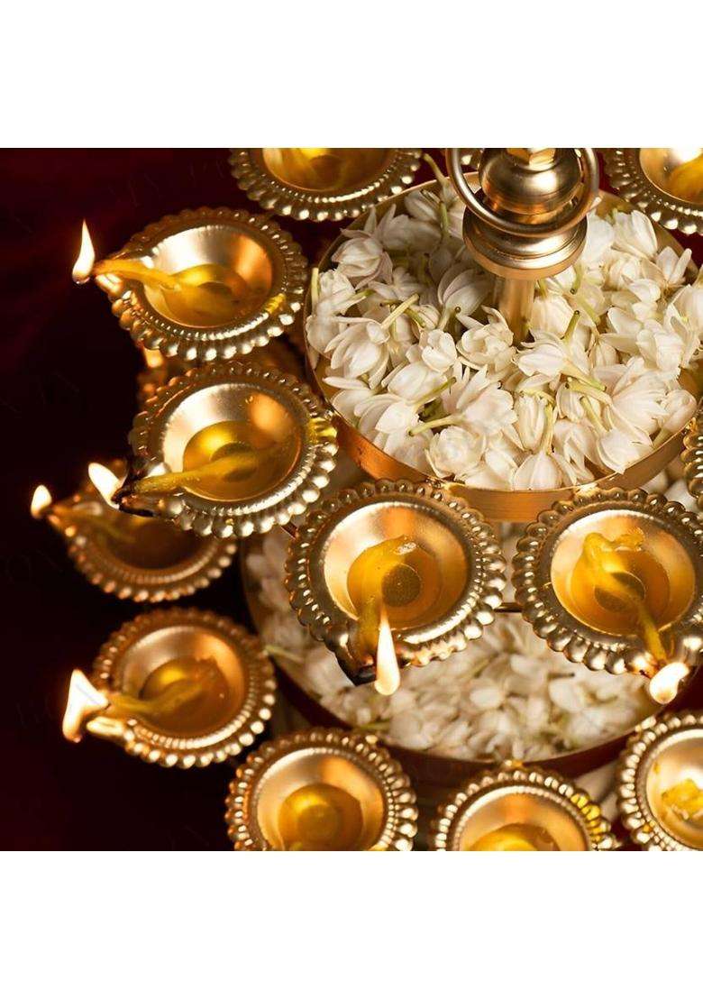 ZR HANDICRAFT Metal Urli Diya With Stand 3 Layer Iron Table Diya Set(Height 18 inch) - Indya