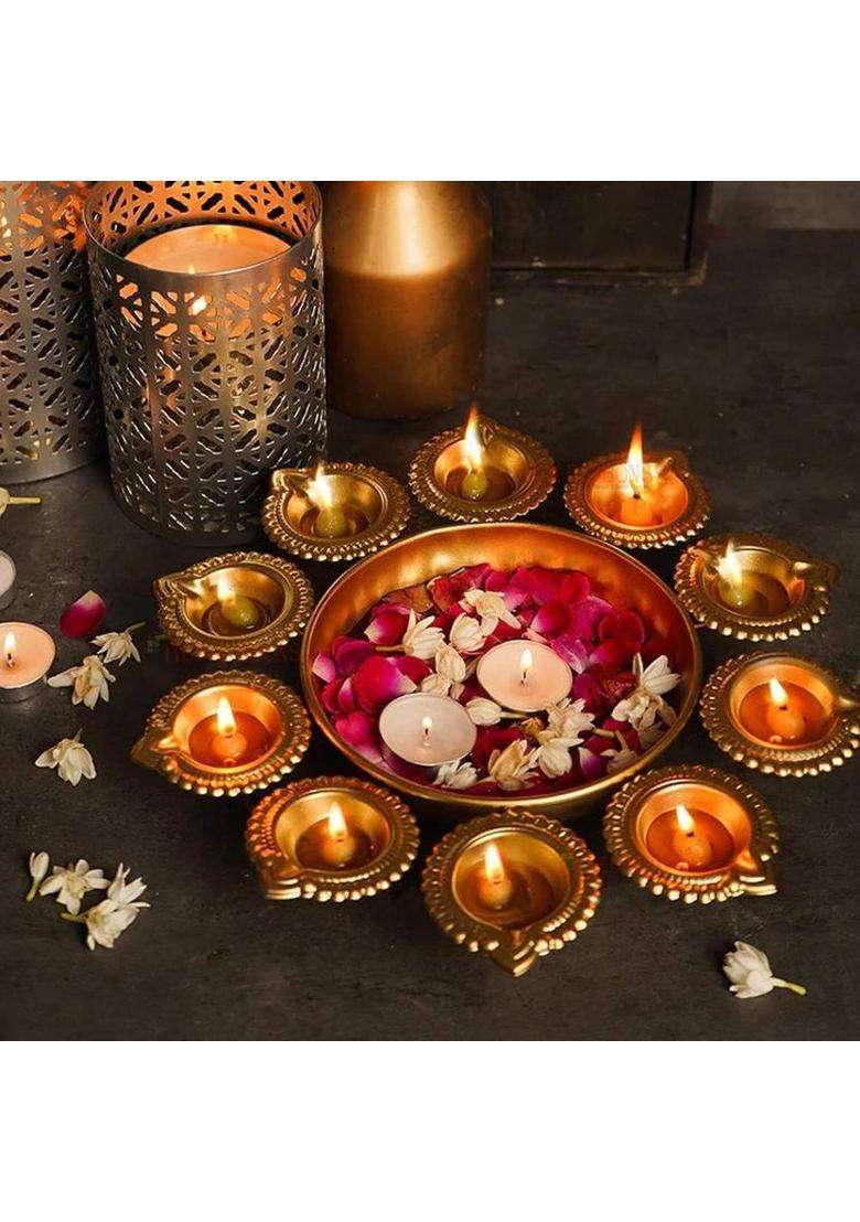 INSTORE Diya Shape Flower Decorative Urli For Diwali Festive Decoration Iron Table Diya(Height 1 inch) - Indya