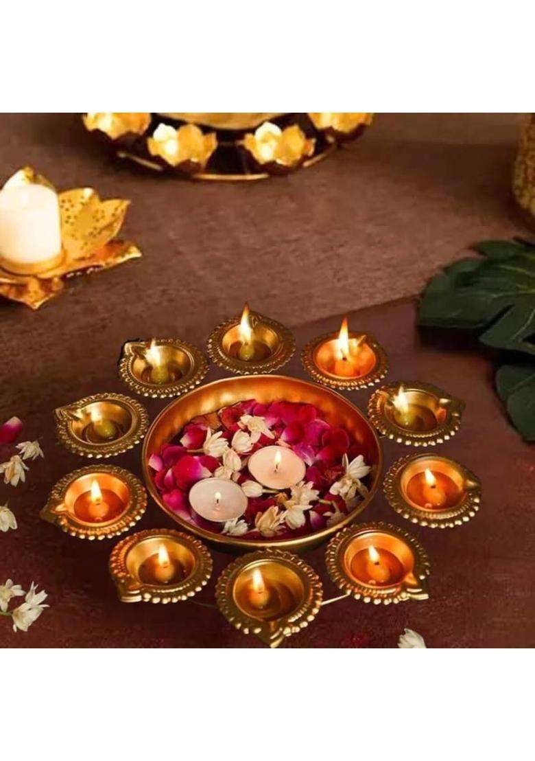 INSTORE Diya Shape Flower Decorative Urli For Diwali Festive Decoration Iron Table Diya(Height 1 inch) - Indya