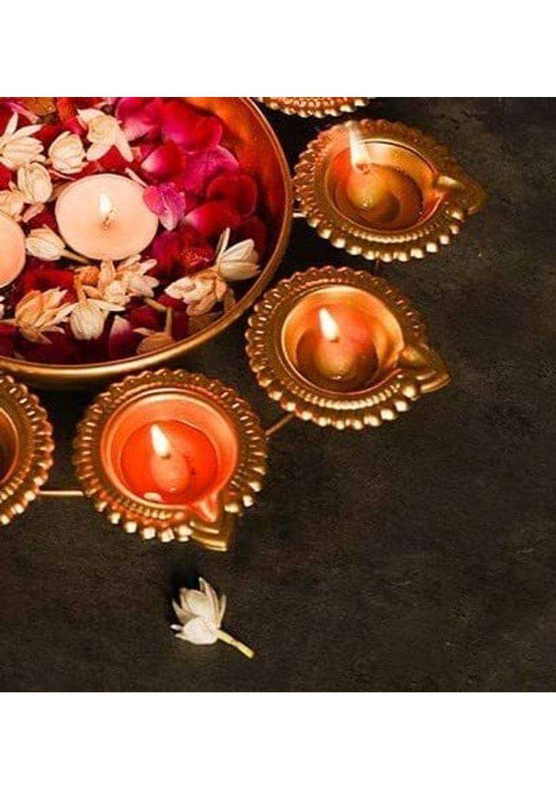INSTORE Diya Shape Flower Decorative Urli For Diwali Festive Decoration Iron Table Diya(Height 1 inch) - Indya