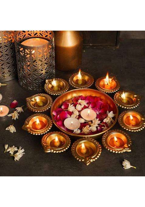 INSTORE Diya Shape Flower Decorative Urli For Diwali Festive Decoration Iron Table Diya(Height 1 inch)