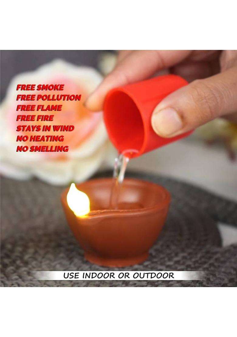 EN 24 Water Sensor Real Diya Lighten Up When Fill with Water Plastic (Pack of 18) Table Diya(Height 2.5 inch) - Indya