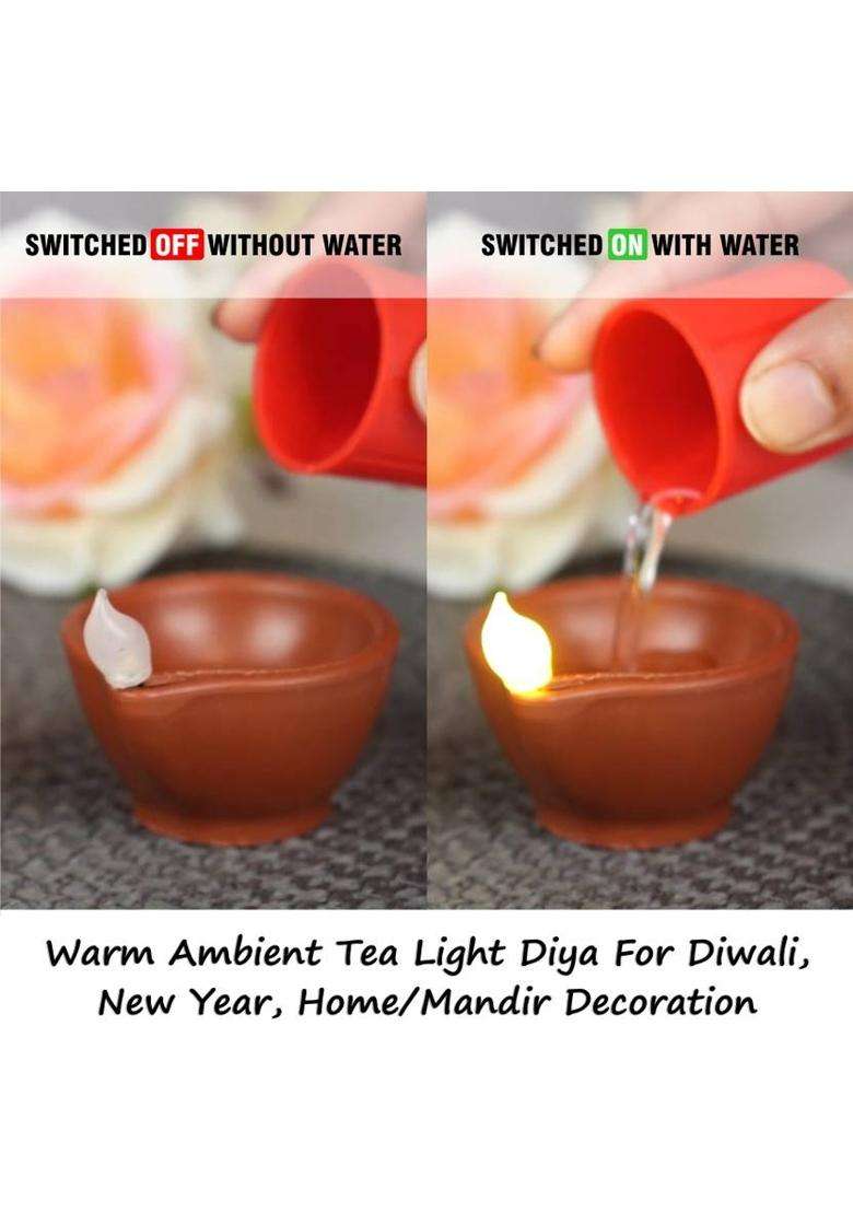 EN 24 Water Sensor Real Diya Lighten Up When Fill with Water Plastic (Pack of 18) Table Diya(Height 2.5 inch) - Indya