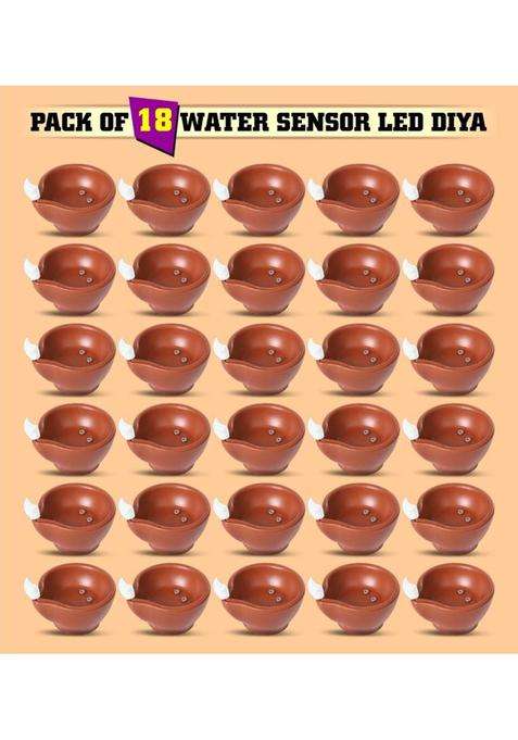 EN 24 Water Sensor Real Diya Lighten Up When Fill with Water Plastic (Pack of 18) Table Diya(Height 2.5 inch)
