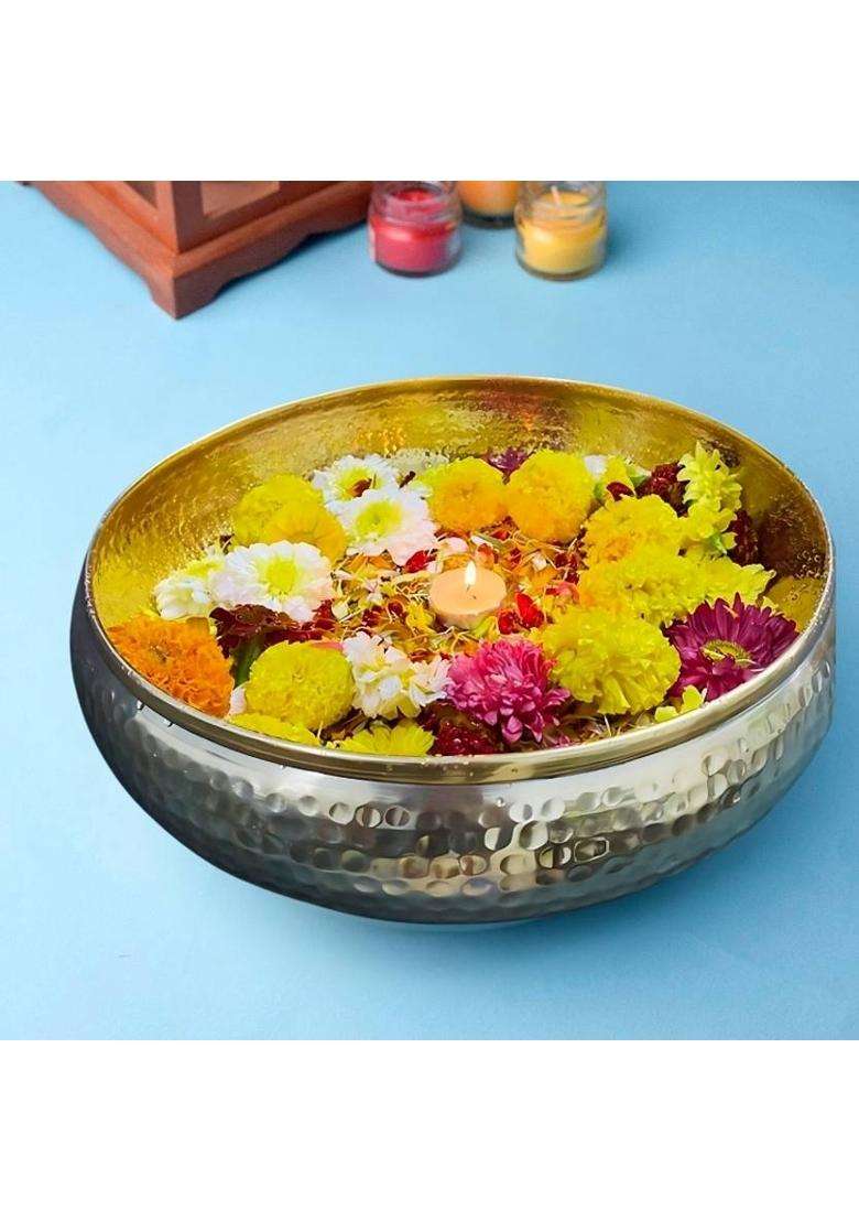 ALNOORHANDICRAFTS Hammered Urli Bowl for Floating Flowers and Tea-Light Candles Diwali Home Iron Table Diya(Height 3 inch) - Indya