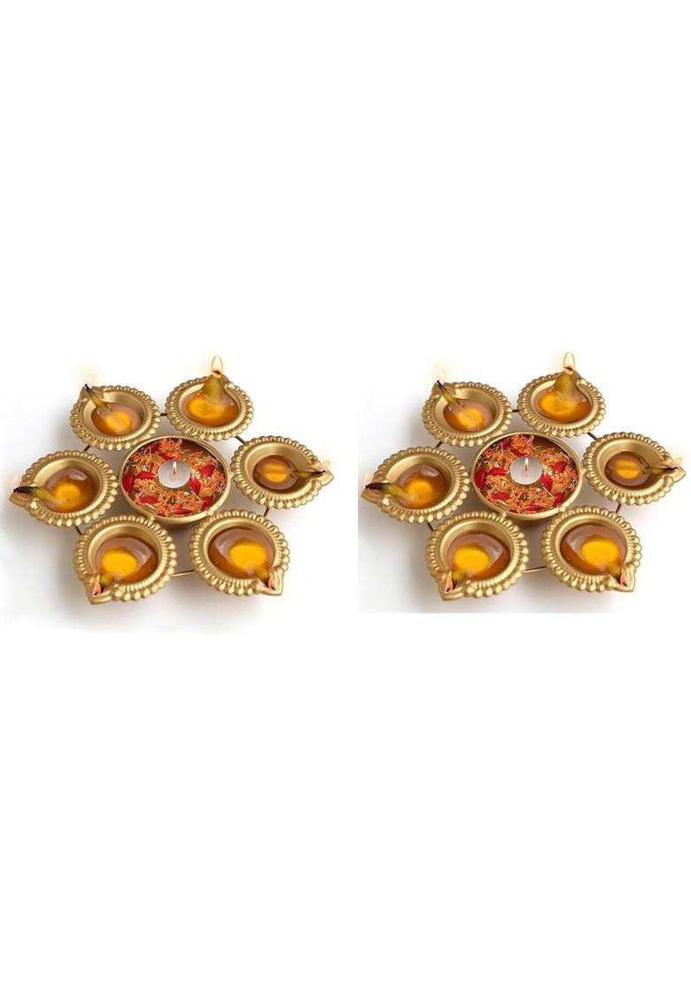 EVERYTHING EXPORTS Decor Urli Bowl for Home Decor for Floating Tealight Holders Iron (Pack of 2) Table Diya Set(Height 3 inch) - Indya