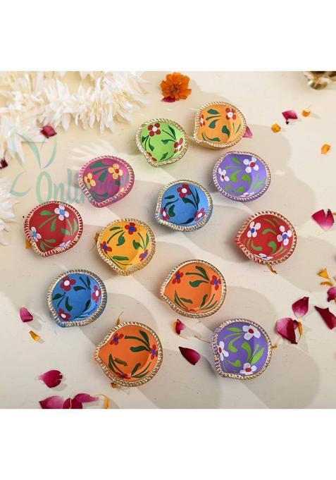 BS NATURAL B S NATURAL Decorative Diwali Diyas Mitti Diya Mitti Ke Deepak Mitt Ka Diya Terracotta Diya Designer Clay Diya Diyas for Pooja - Made in India Pottery (Pack of 12) Table Diya Set(Height 1 inch)