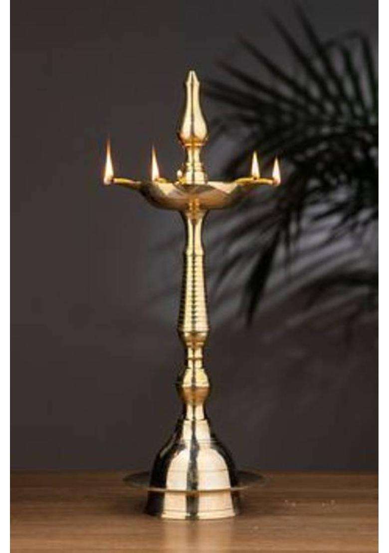 Copperika Pure Brass Kerala Samai 10Inc Long Diya Oil Lamps for FestivalTemple Diya Brass (Pack of 2) Table Diya Set(Height 10 inch) - Indya