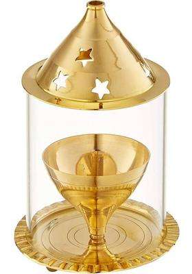 ShubhJyoti Brass Akhand 1 No Small Size Diya with Glass Cover Brass Table Diya(Height 4.33 inch)