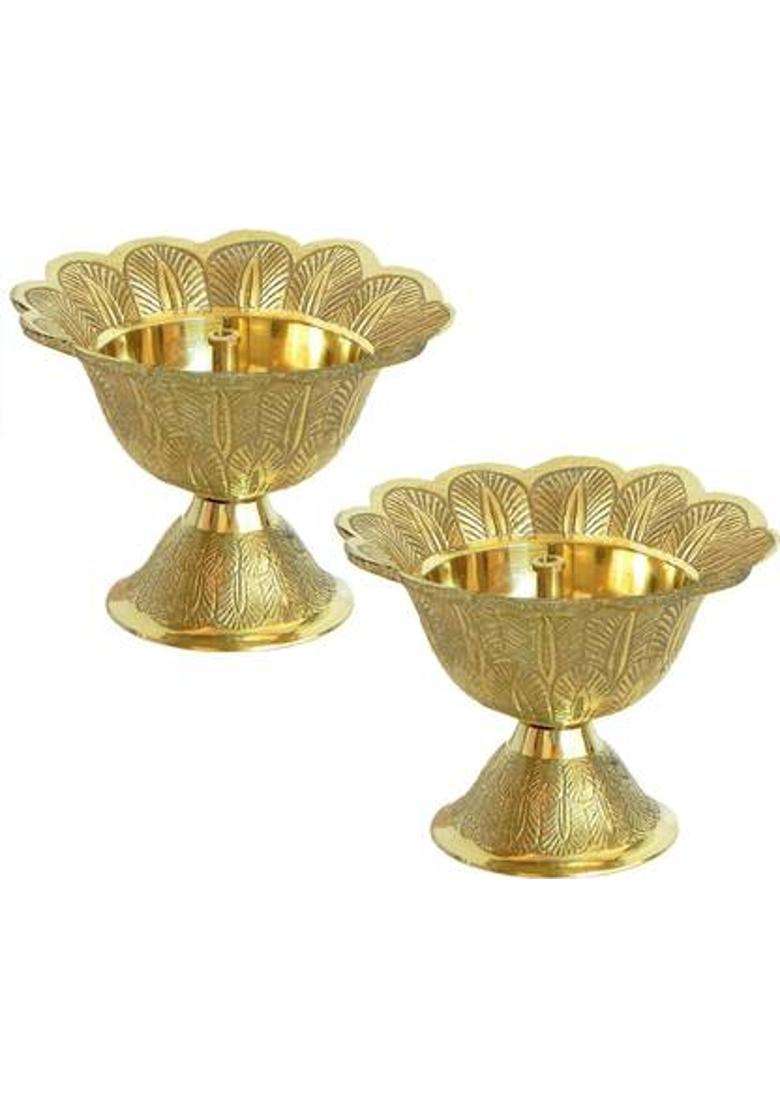 divine mart Brass Diya Devdas Brass Diya Pital Diya Brass (Pack of 2) Table Diya Set(Height 2 inch) - Indya