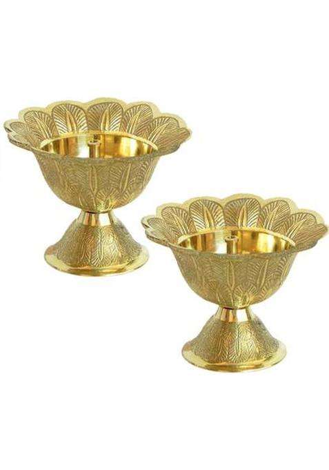 divine mart Brass Diya Devdas Brass Diya Pital Diya Brass (Pack of 2) Table Diya Set(Height 2 inch)