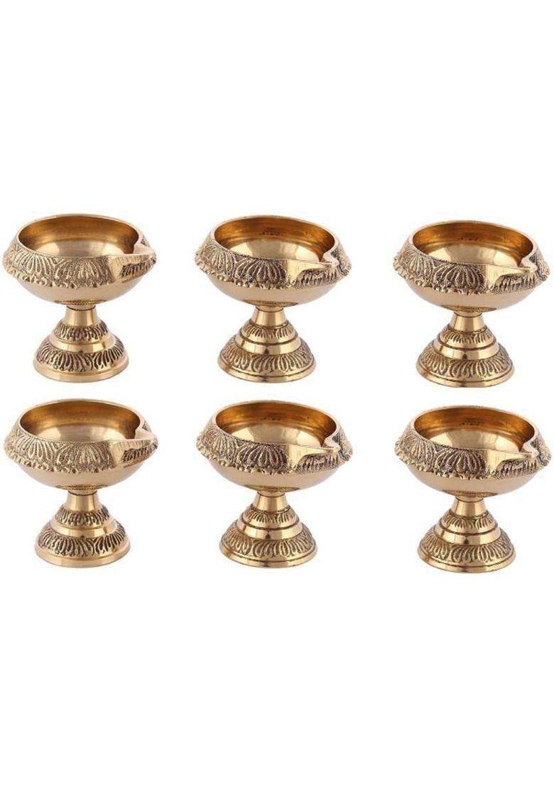Startraders kuber diya set of 6 Brass (Pack of 6) Table Diya Set(Height 2 inch) - Indya