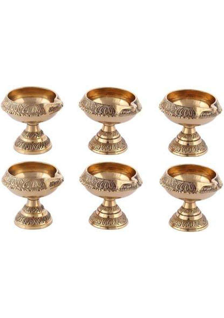 Startraders kuber diya set of 6 Brass (Pack of 6) Table Diya Set(Height 2 inch) - Indya