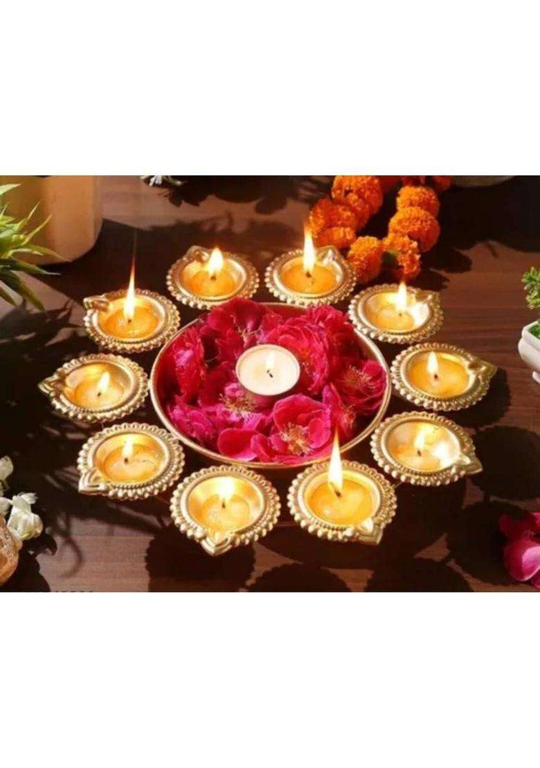 Dreamcraft Premium Flower Shape Decorative Diya Urli for Home Handcrafted Bowl Iron Table Diya(Height 2.5 inch) - Indya