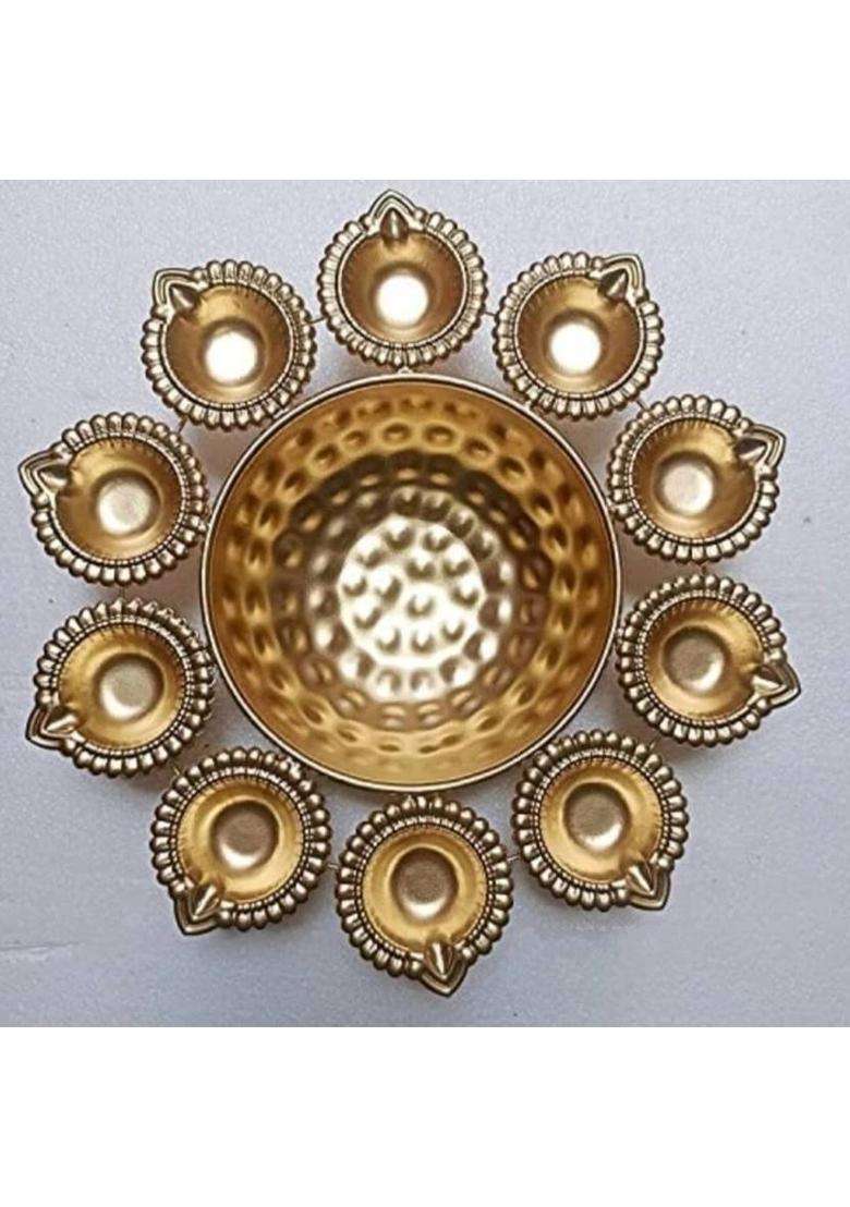 Dreamcraft Premium Flower Shape Decorative Diya Urli for Home Handcrafted Bowl Iron Table Diya(Height 2.5 inch) - Indya