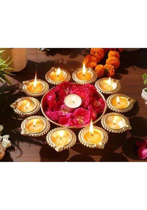 Dreamcraft Premium Flower Shape Decorative Diya Urli for Home Handcrafted Bowl Iron Table Diya(Height 2.5 inch)