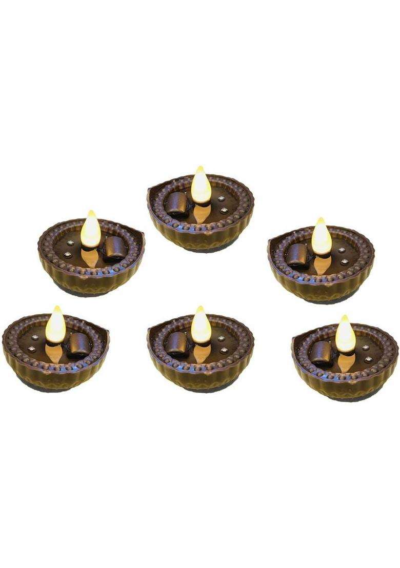 zeelpetal Warm Yellow LED Water Sensor Diyas Decorative Lights for Diwali & Pooja (6PCS) Plastic Table Diya(Height 1.5 inch) - Indya