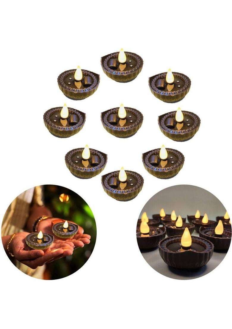 zeelpetal Warm Yellow LED Water Sensor Diyas Decorative Lights for Diwali & Pooja (6PCS) Plastic Table Diya(Height 1.5 inch) - Indya