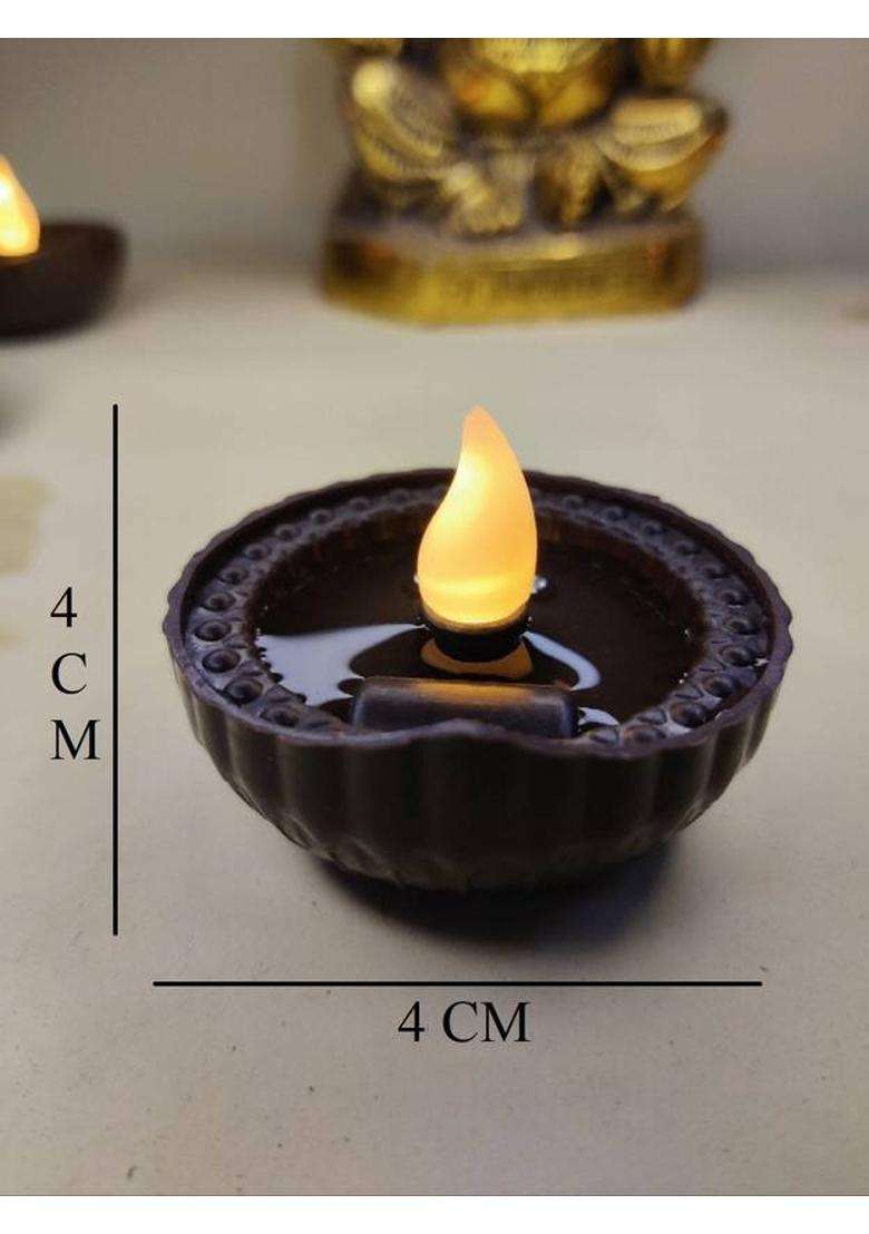 zeelpetal Warm Yellow LED Water Sensor Diyas Decorative Lights for Diwali & Pooja (6PCS) Plastic Table Diya(Height 1.5 inch) - Indya