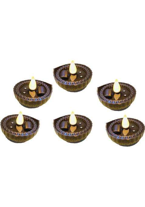 zeelpetal Warm Yellow LED Water Sensor Diyas Decorative Lights for Diwali & Pooja (6PCS) Plastic Table Diya(Height 1.5 inch)