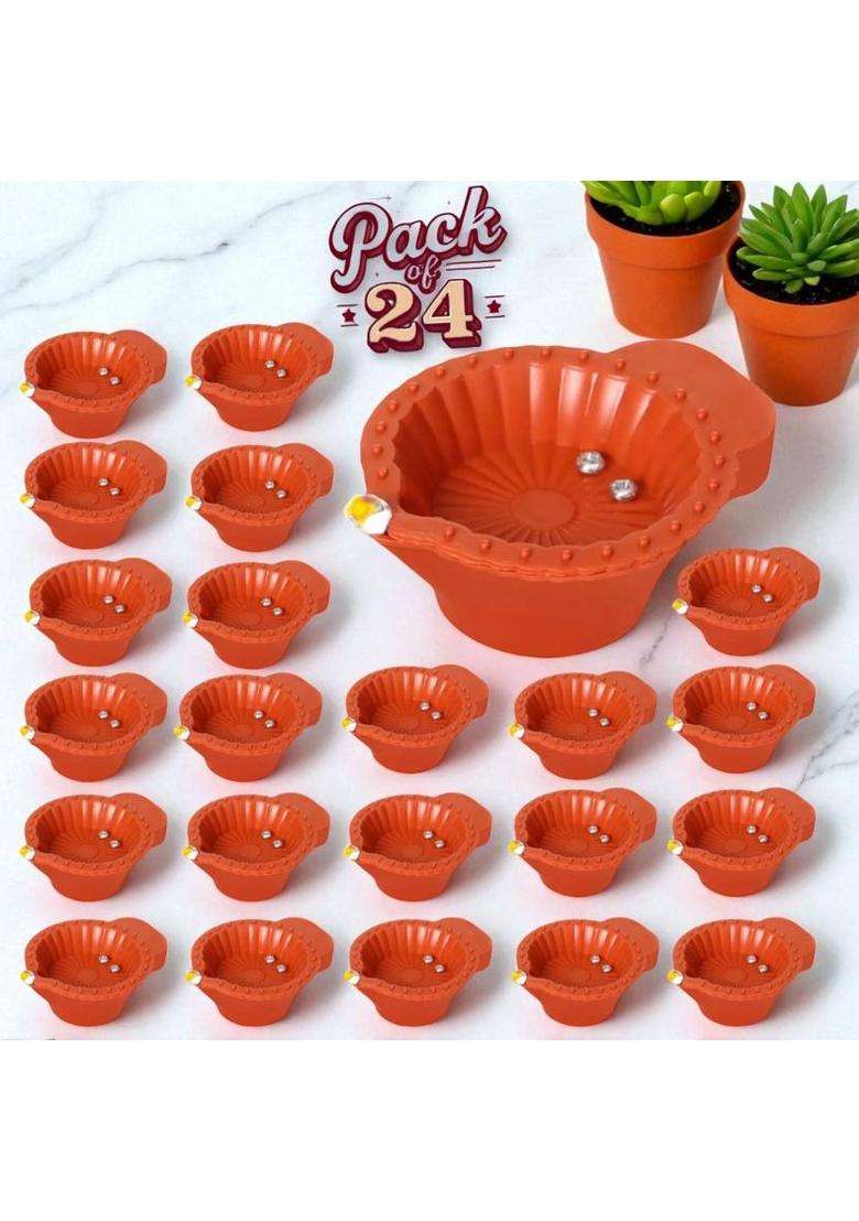 Kidswise Water Sensor Reusable Led Diyas for Home DecorFestivals Decoration Diwali Light Plastic (Pack of 24) Table Diya(Height 1.5 inch) - Indya