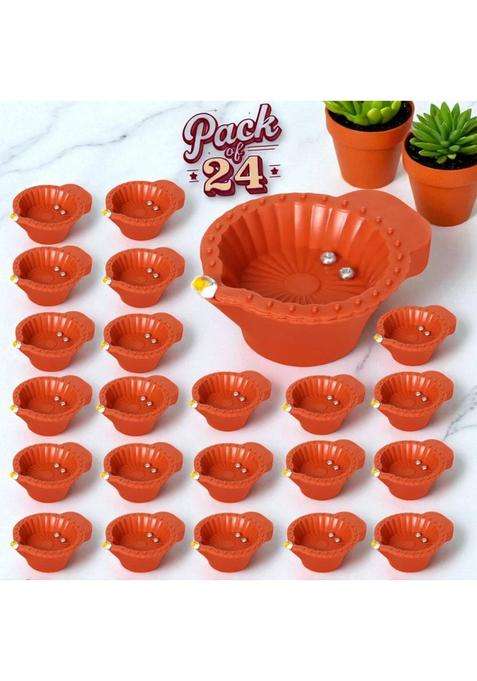 Kidswise Water Sensor Reusable Led Diyas for Home DecorFestivals Decoration Diwali Light Plastic (Pack of 24) Table Diya(Height 1.5 inch)
