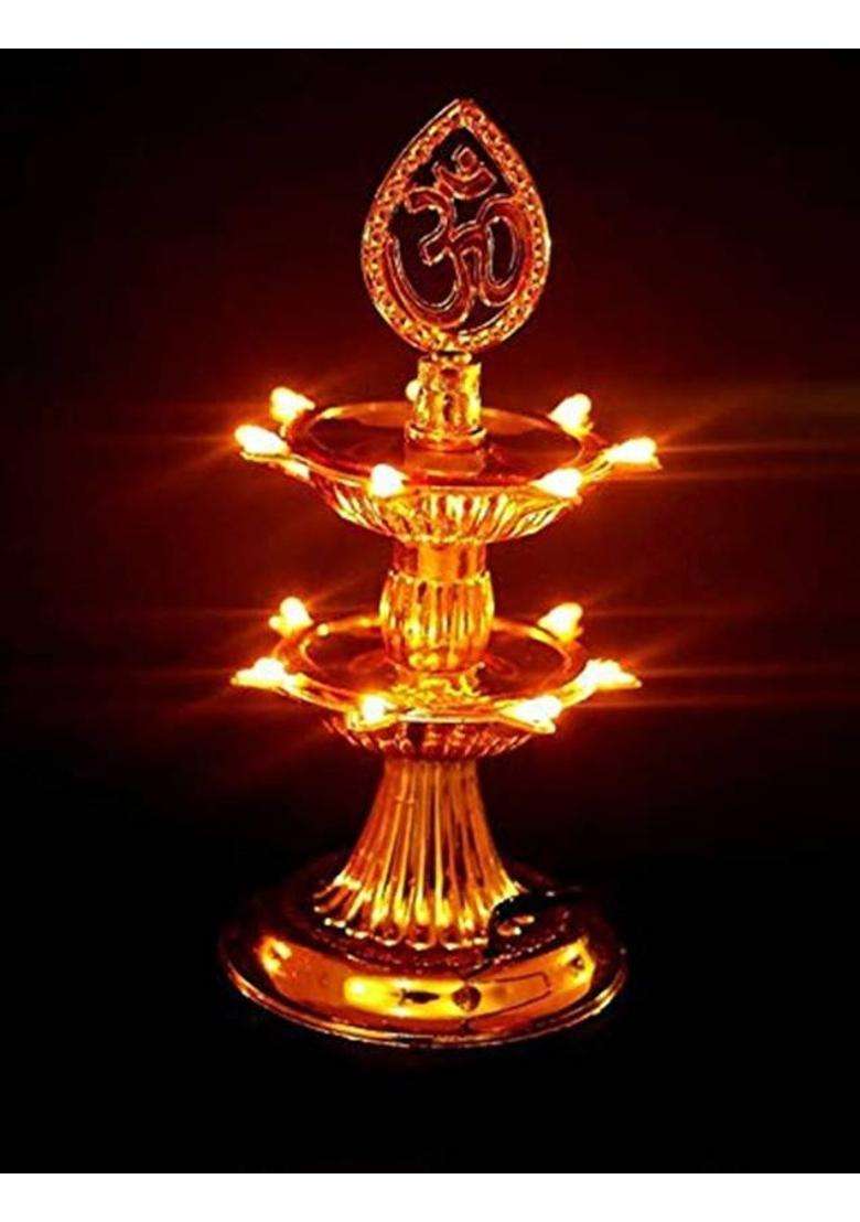 ESP 2 Layer Electric Gold LED Bulb Lights DiyaDeepDeepafor PoojaPujaMandir Diwali Festival Decoration Plastic Table Diya(Height 6 inch) - Indya